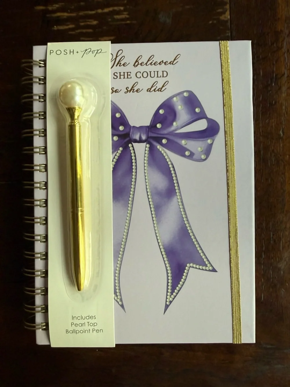 Gold Pearl Top Pen & Purple Bow Journal Set